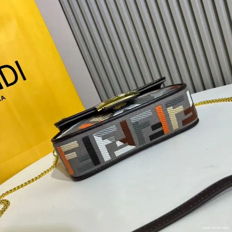 Cheap Baguette Grey Motif FF Canvas In Multi Mini Fendi Bag 0406 HOT SALE